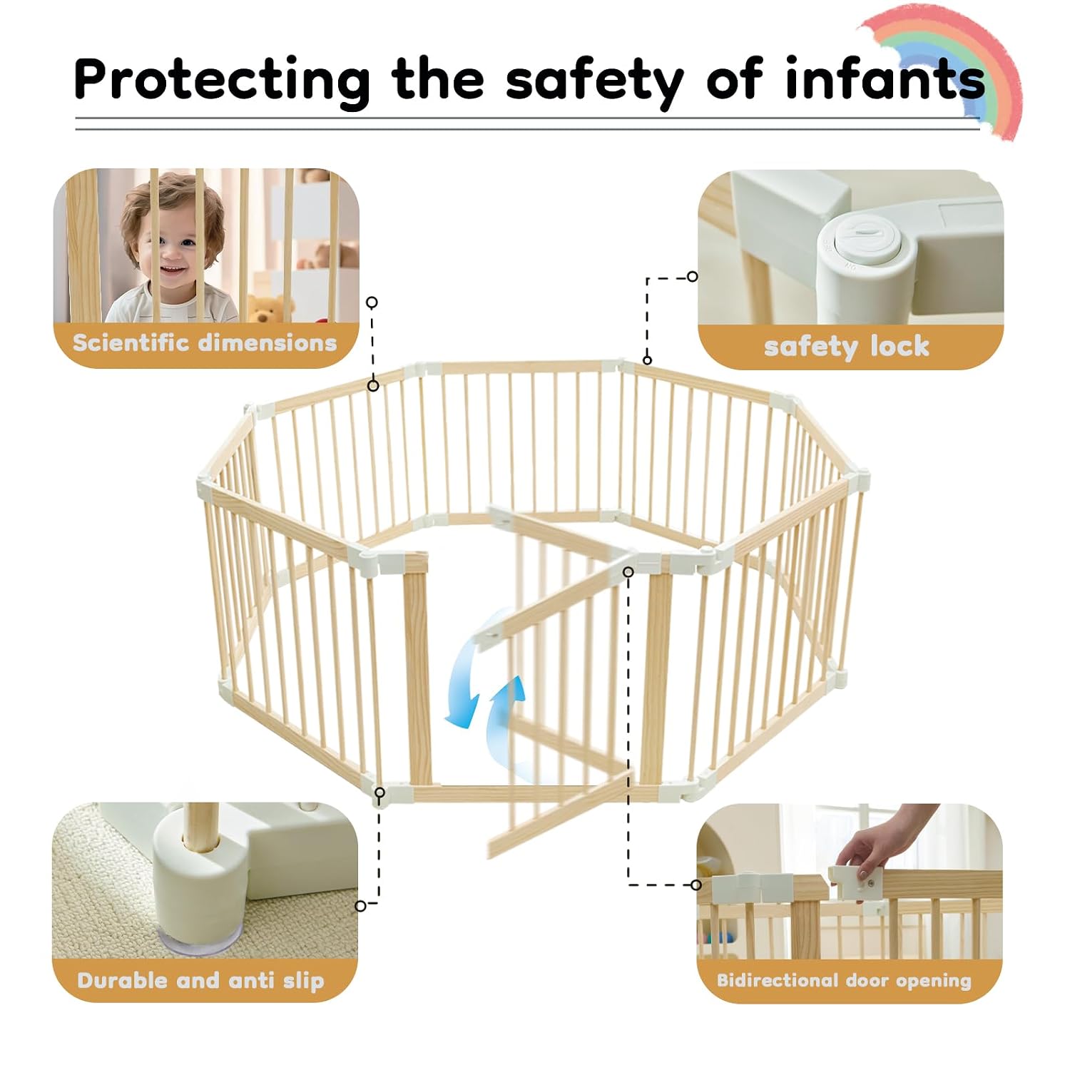 Thumbnail 4 de HUTOCADA Foldable Wooden Baby Playpen, Expandable 56 x 56 x 24-Inch Play Yard