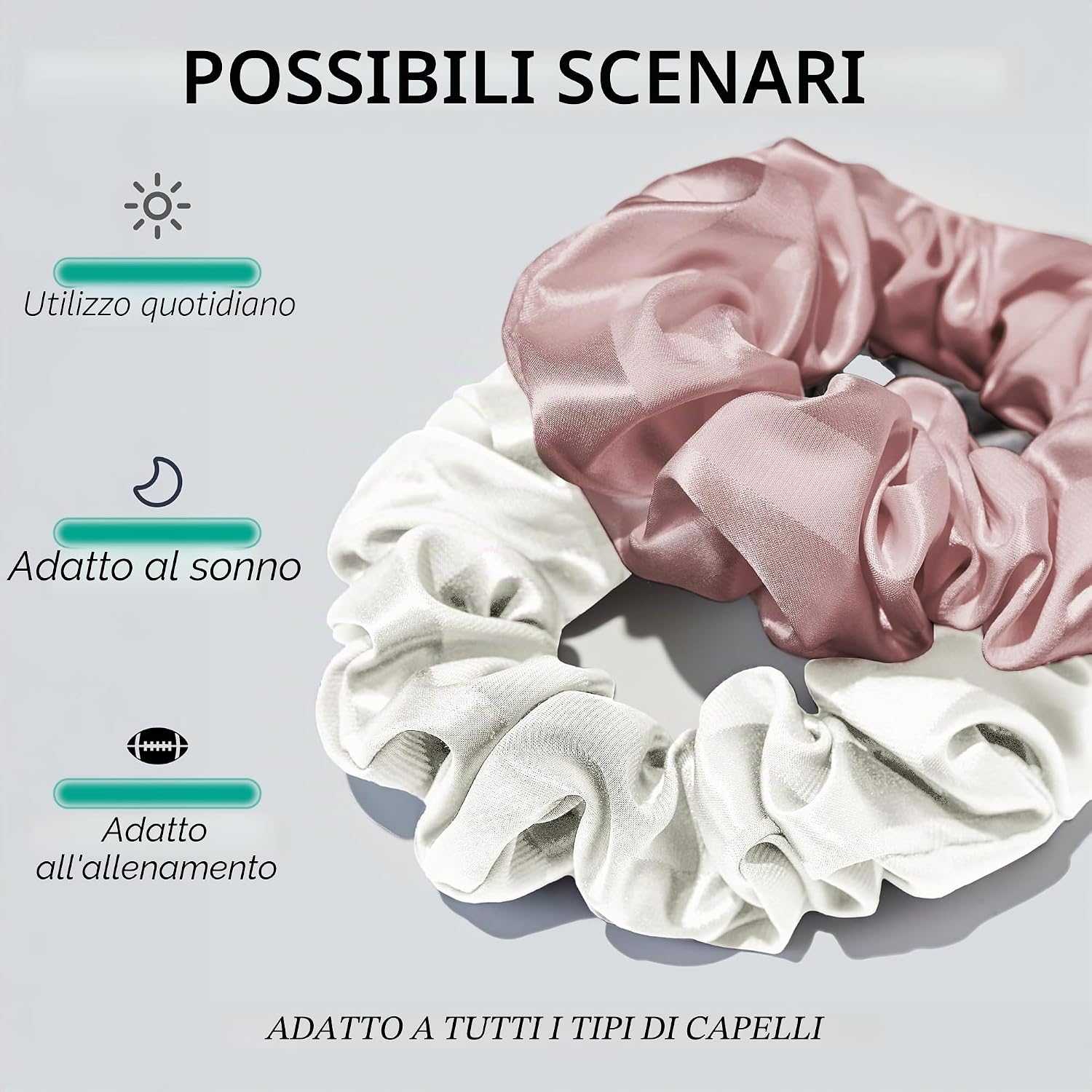 Detalle de Townssilk Seta Scrunchie - Set da 2 pezzi in seta di gelso 6A/22 Momme, rosa e bianco
