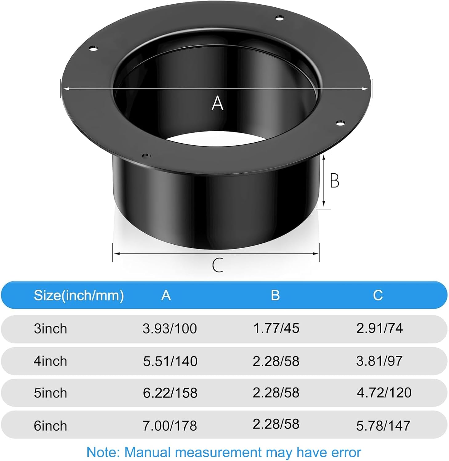 Thumbnail 1 de Hon&Guan connettore a flangia ø125 mm saldato per tubo di ventilazione (5 pollici) in ABS nero
