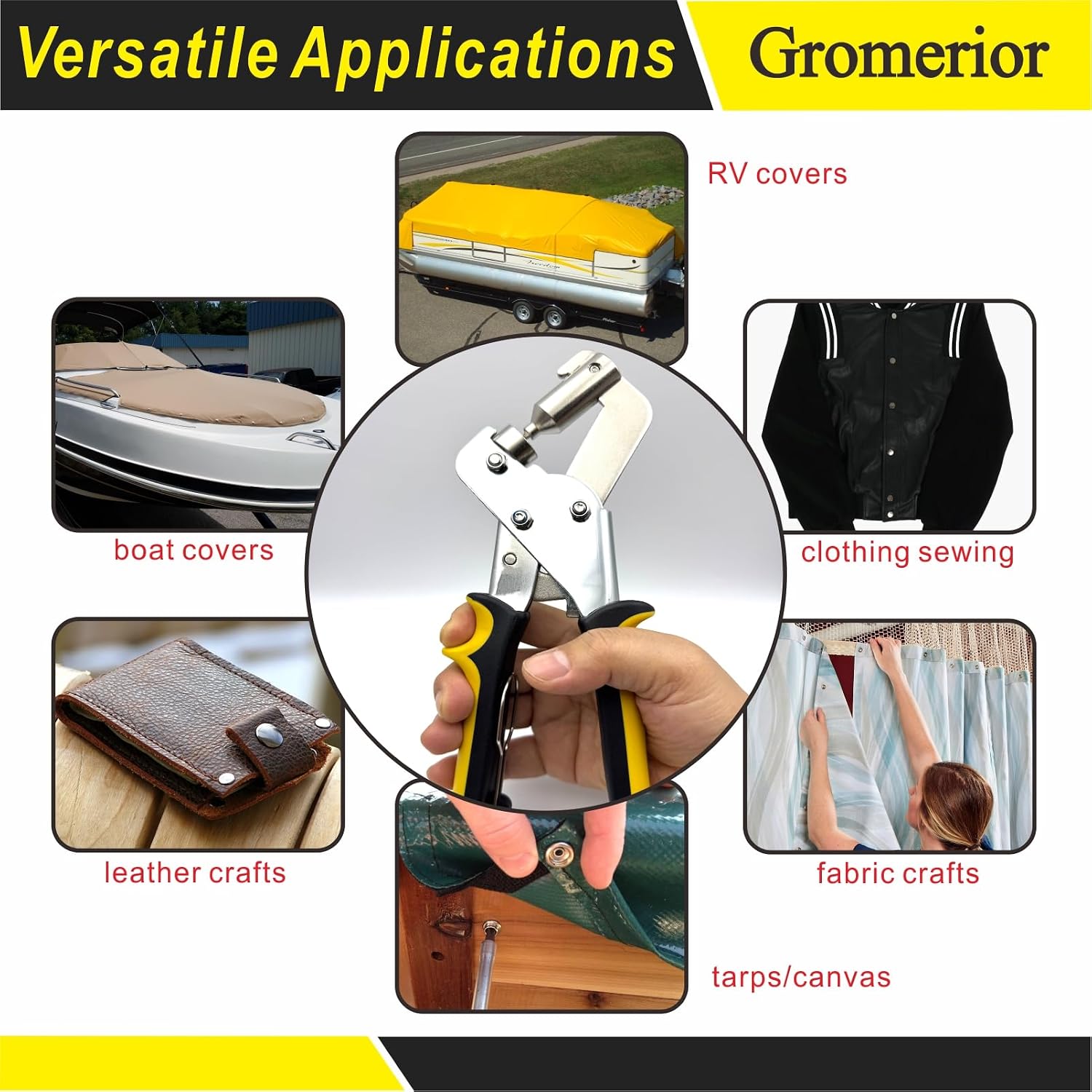 Thumbnail 4 de Gromerior Gro-2A Snap Fastener Kit, 15 mm Stainless Steel Snaps and Hand Pliers