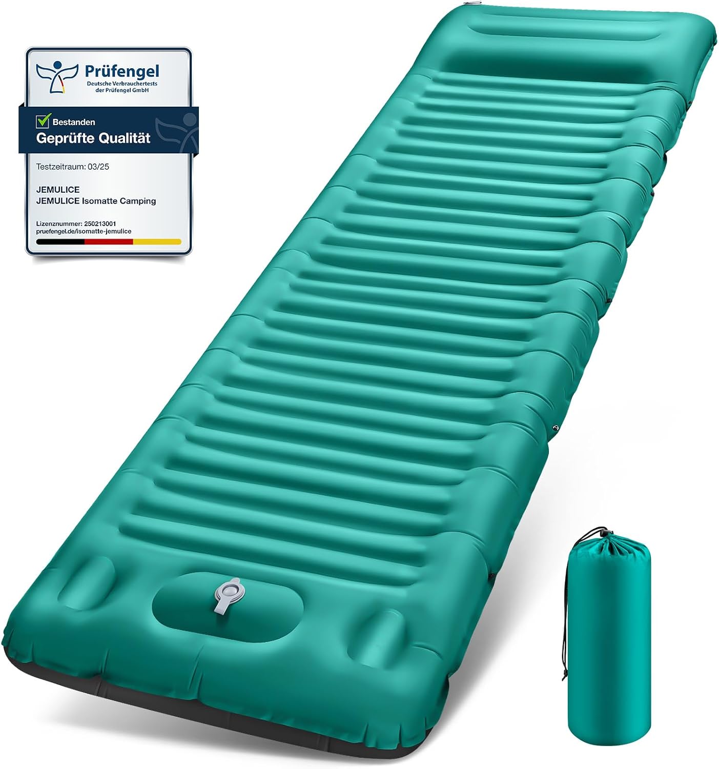 Detalle de JEMULICE Isomatte Camping 12 cm ultradick mit Fußpumpe – ultraleicht & kleines Packmaß für Zelt und Wandern