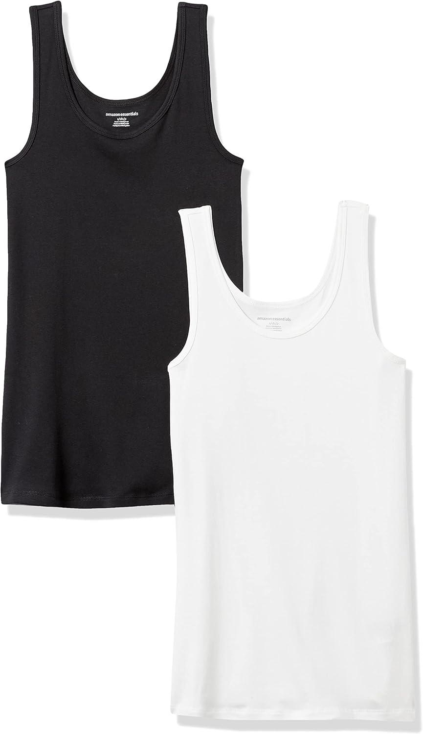 Detalle de Amazon Essentials 2-pack Tank para Mujer (Multicolor Black/White) – Talla Medium