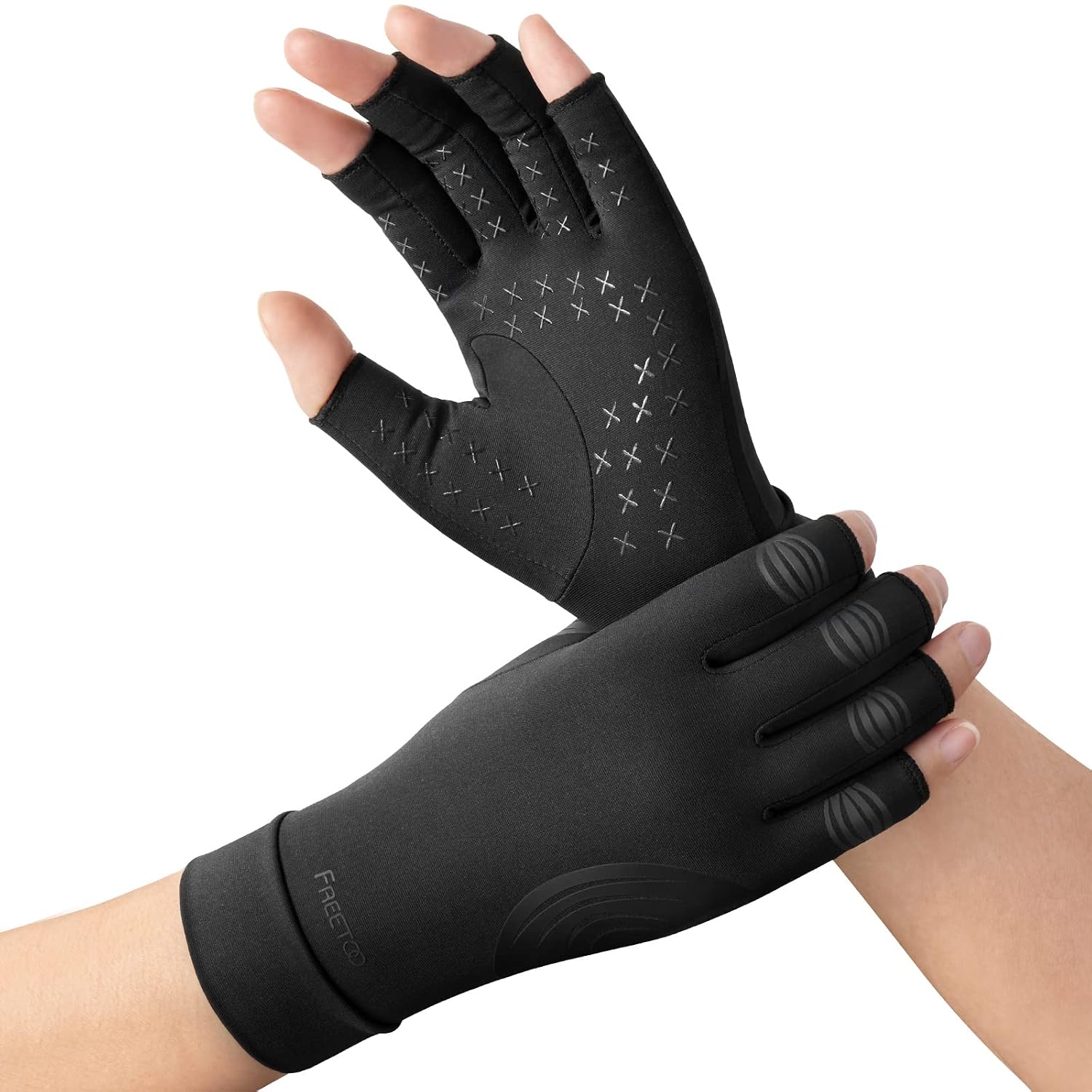 Detalle de FREETOO Kupfer Arthritis Handschuhe (M) – fingerlose Kompressionshandschuhe mit Kupfer-Gefüge