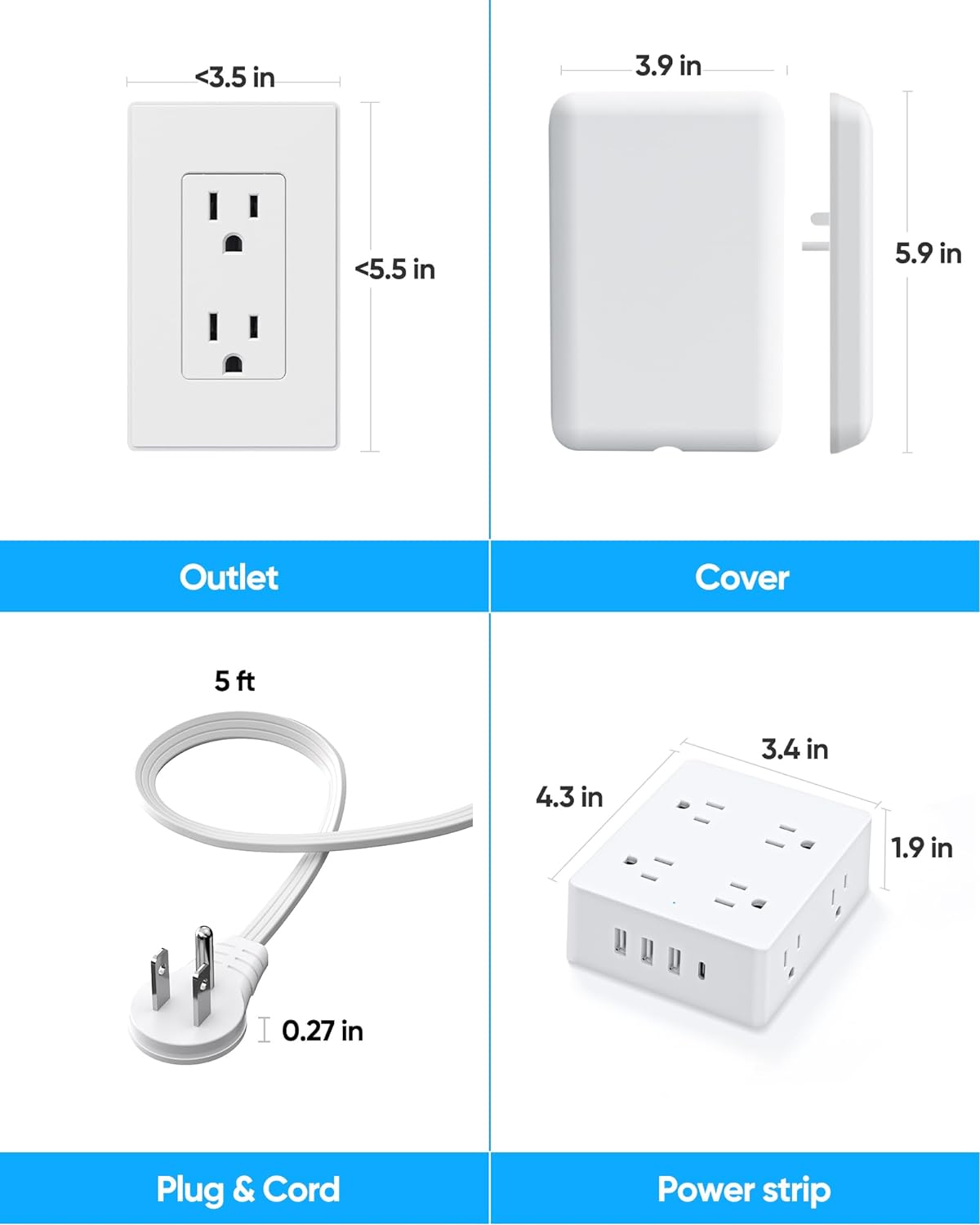 Detalle 2 de Olcorife Flat Extension Cord, 8 Outlets