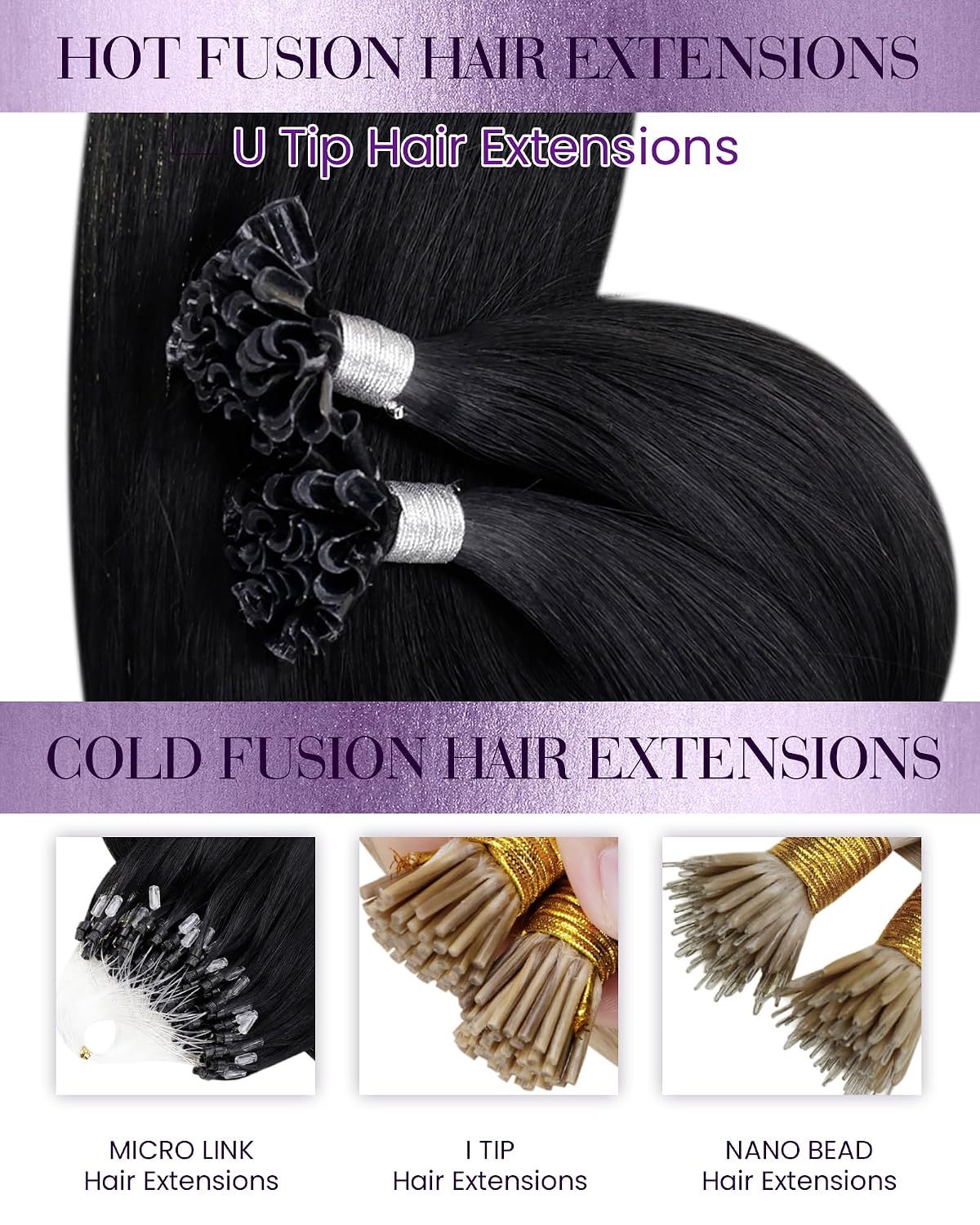 Thumbnail 5 de LaaVoo K Tip Real Human Hair U-Tip Extensions | 20 Inch, Black, 100g