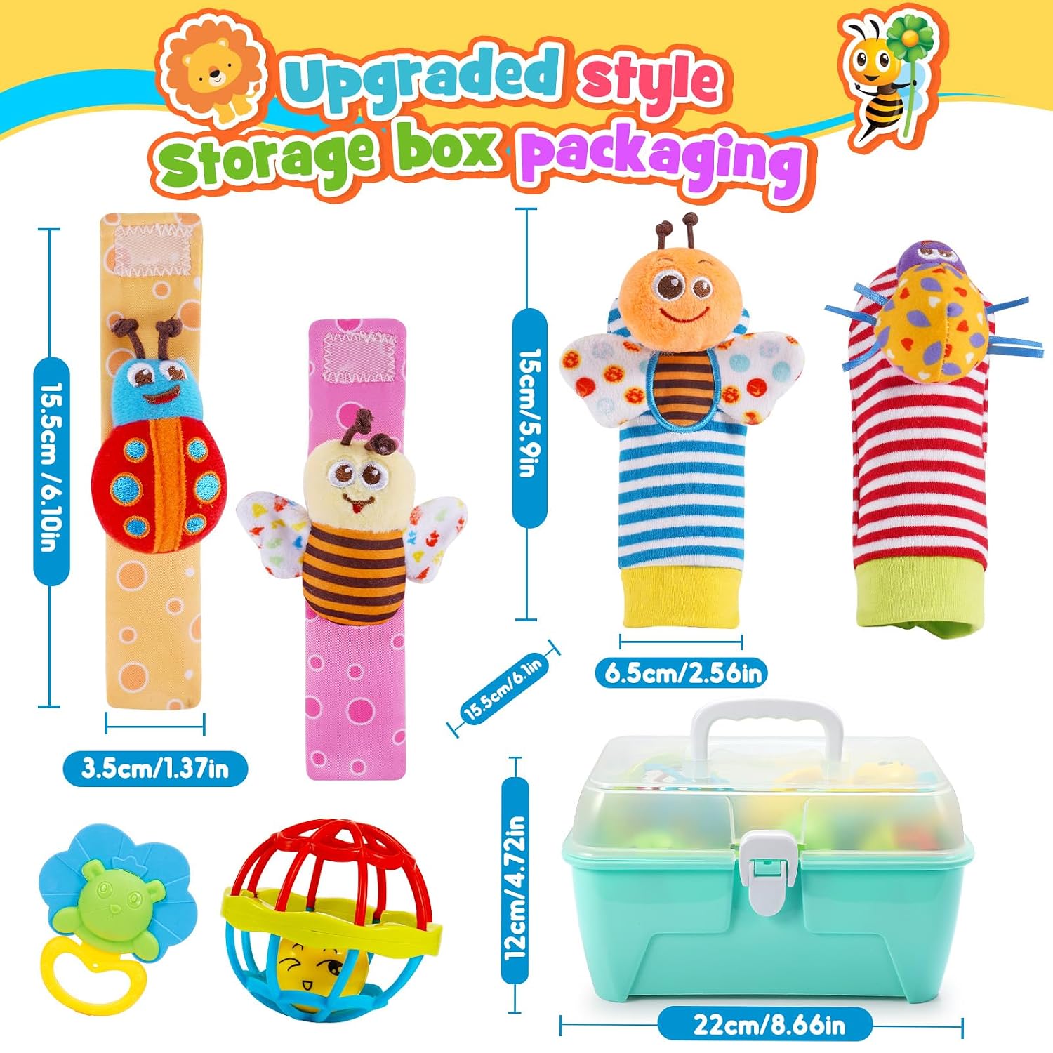 Thumbnail 5 de 14-teiliges Rasseln & Beißring Set mit Aufbewahrungsbox – Babyspielzeug ab 0–12 Monate