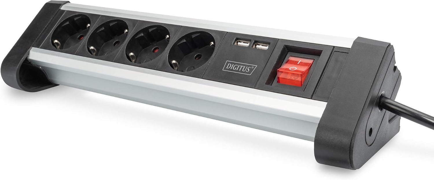 Detalle de DIGITUS DA-70614 — Multiprise avec chargeur USB, 4 prises et 2 ports USB-A, fixation sans perçage