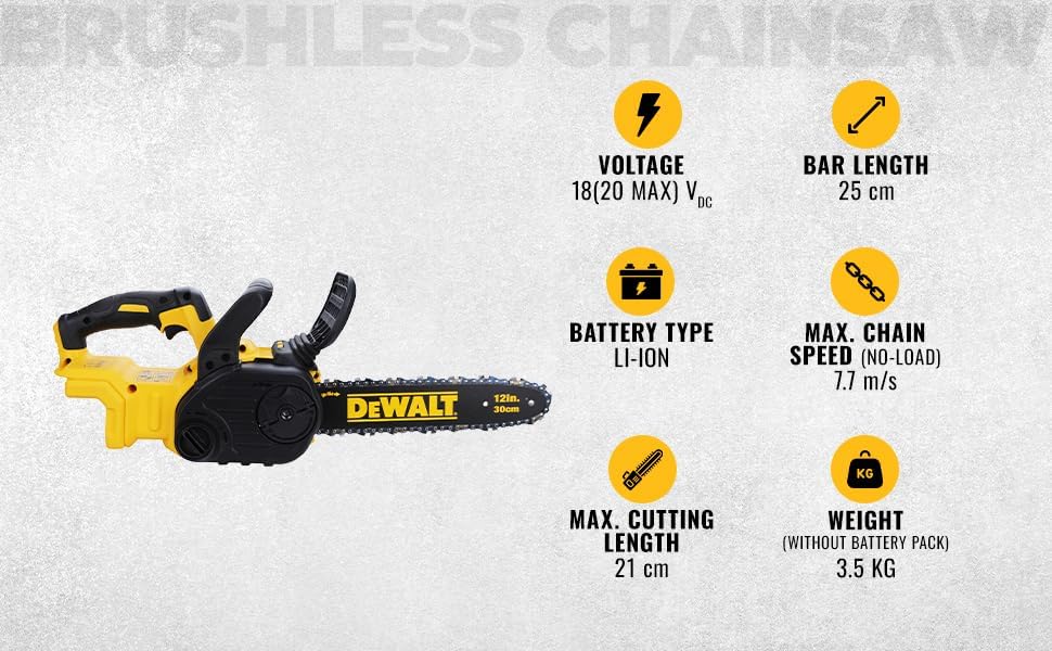 Detalle 2 de DEWALT DCM565N-XJ 18 V XR-kedjesåg med borstlös motor och 30 cm svärd