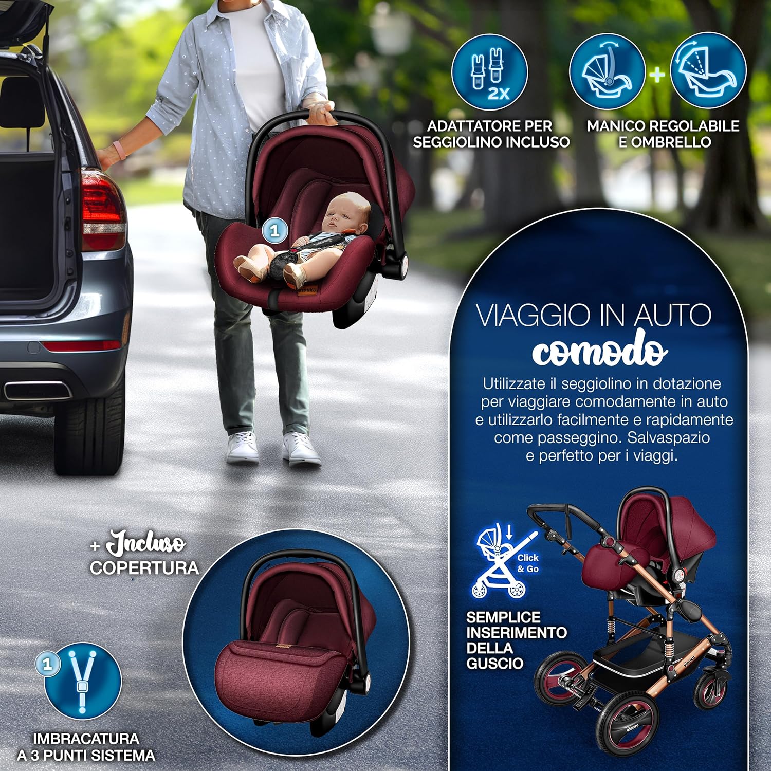 Thumbnail 5 de KIDUKU 3 in 1 Passeggino Completo Trio: versatilità, sicurezza e comfort per bambini dalla nascita a 22 kg