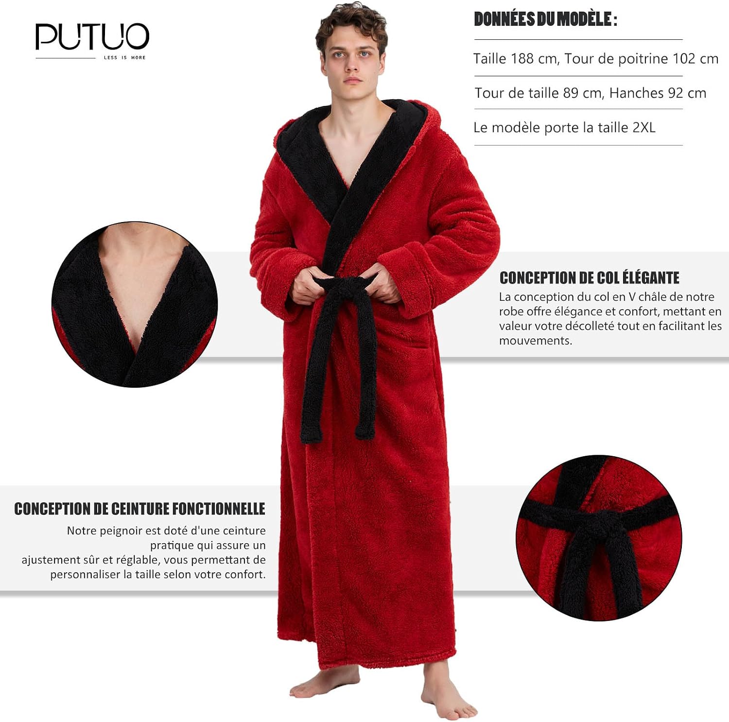 Thumbnail 3 de PUTUO peignoir long homme à capuche en polaire pilou-pilou (L à XXL)