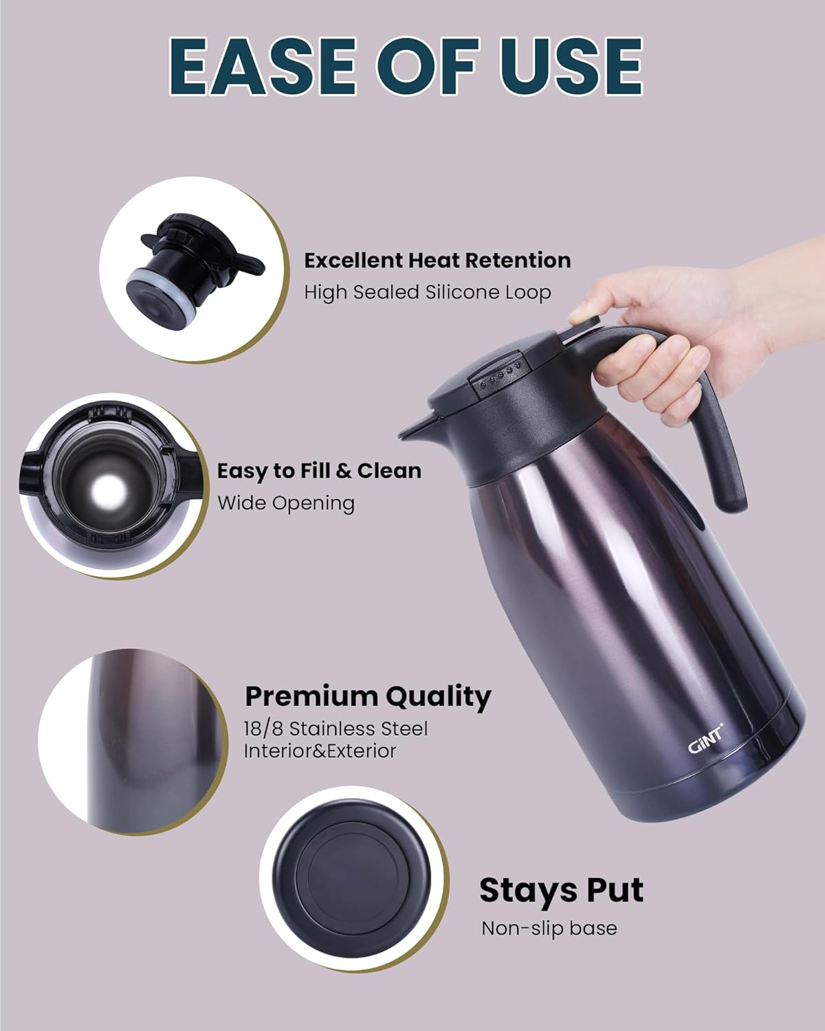 Thumbnail 2 de GiNT 1.9L (64oz) Thermal Coffee Carafe in Purple — Double-Walled Vacuum Insulated Stainless Steel