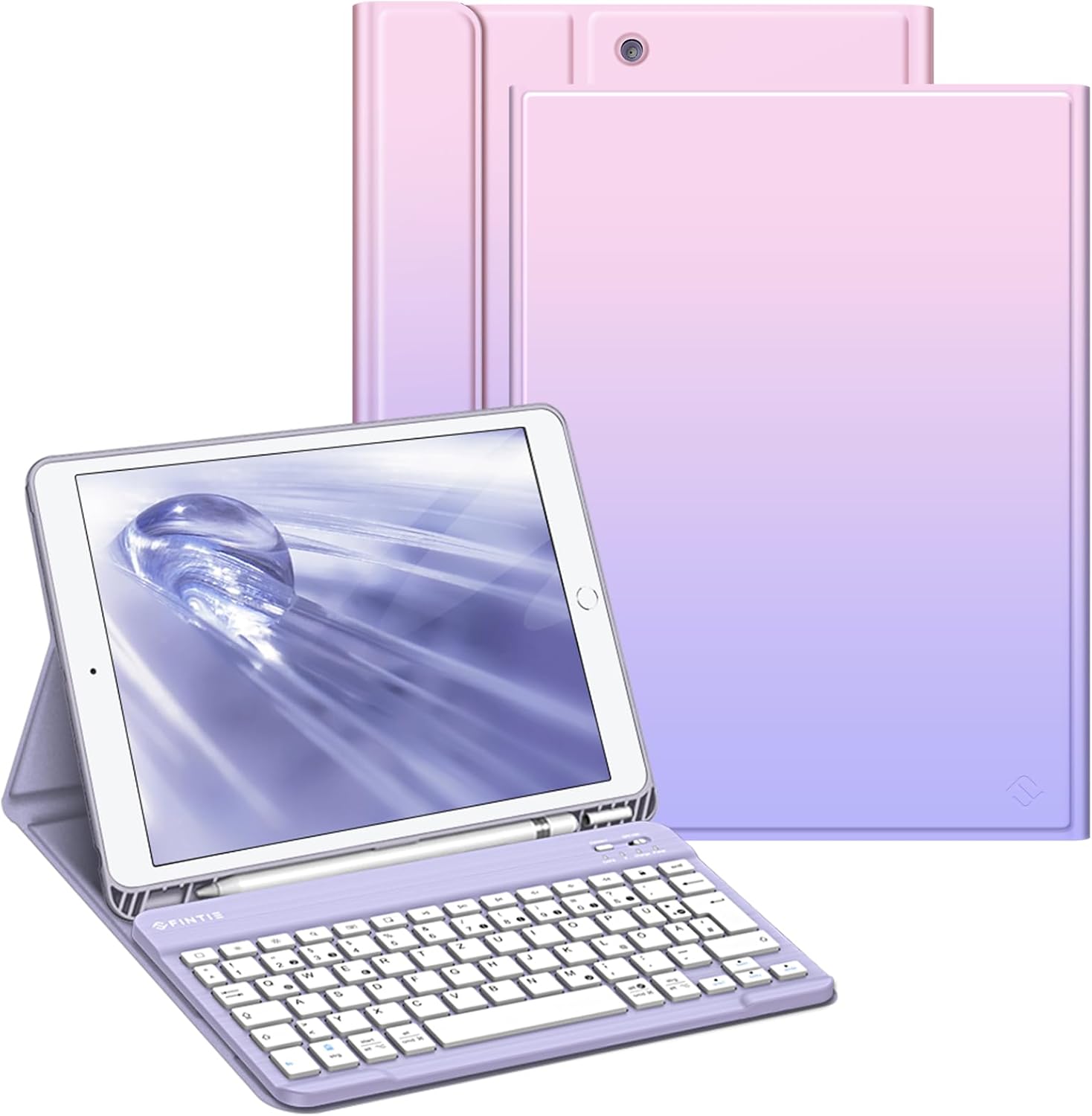 Detalle de FINTIE Tastaturhülle für iPad 10.2 Zoll (9./8./7. Gen) mit abnehmbarer QWERTZ-Tastatur – Fantacy Ombre