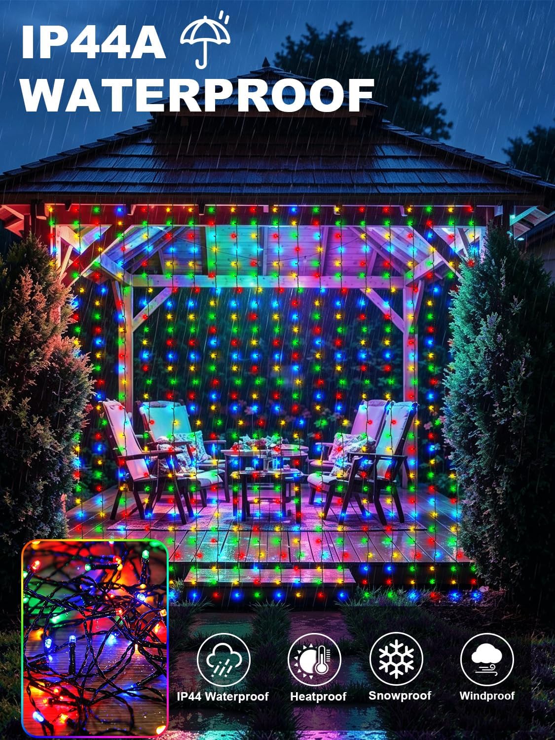 Detalle de DREAMLAND DRCR100 300-LED Multicolour Curtain Lights, 9.8 x 9.8 ft