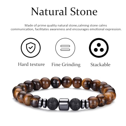 Thumbnail 6 de RANKEEF Bracelets œil de tigre pour hommes – ensemble 8 mm, pierres naturelles