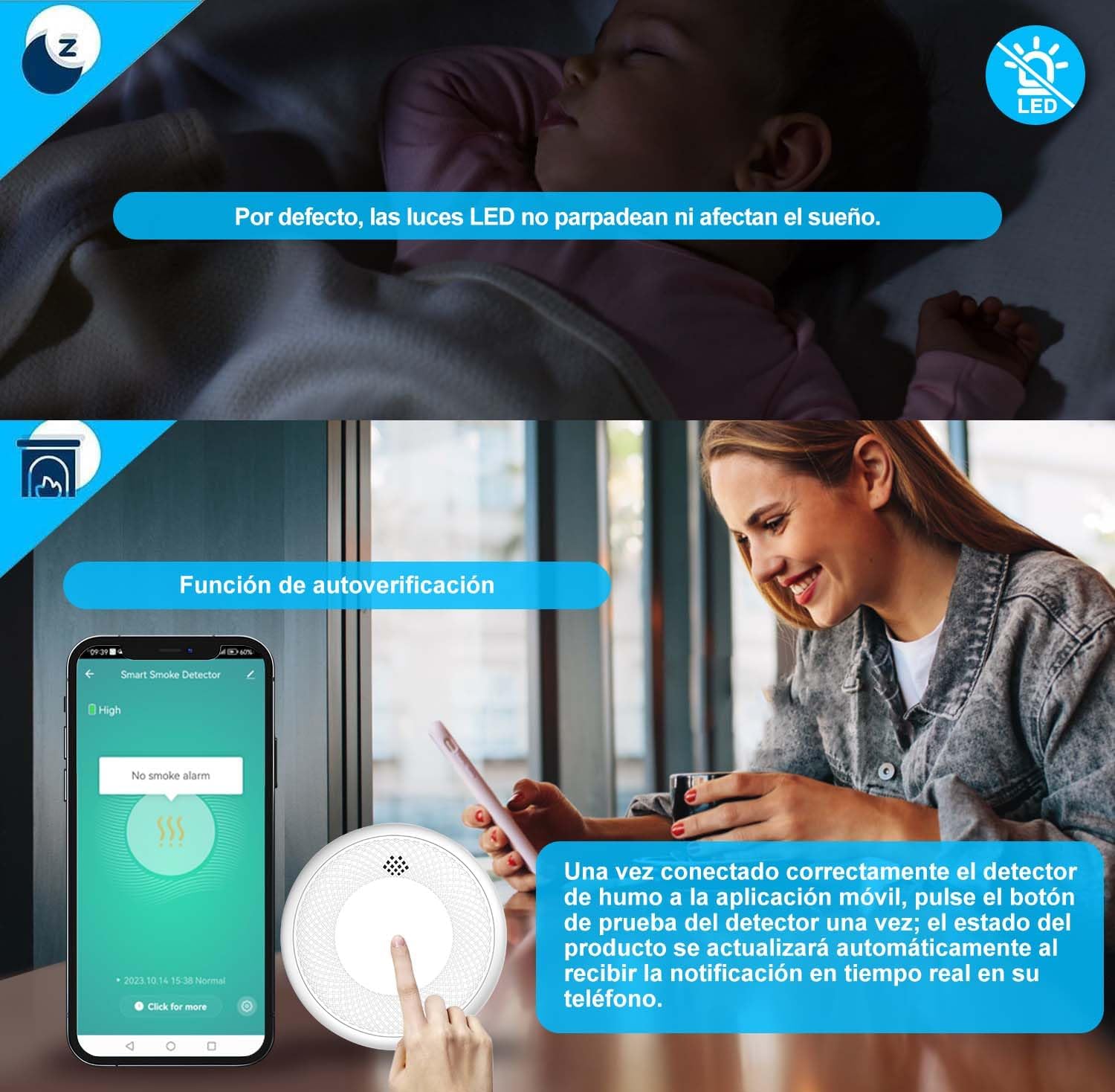 Detalle de Detector de Humo Inteligente Wi‑Fi 3 piezas