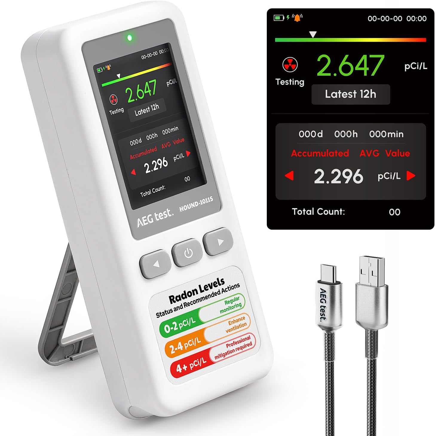 Detalle de AEGTEST HOUND-1011S Radon Detector with LCD, Alarms and Long-Term Monitoring