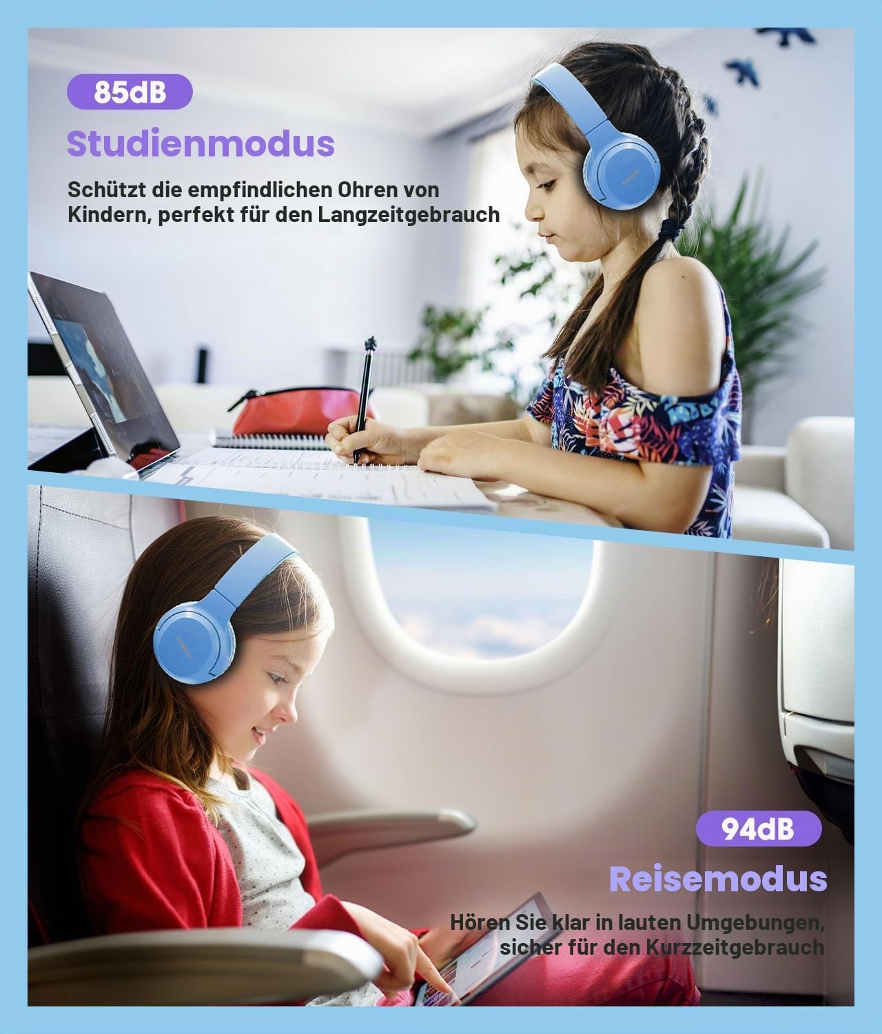 Detalle de KONNAO Kinder Kopfhörer Wireless 60H – faltbar, mit MIC, 85dB/94dB Lautstärkebegrenzer