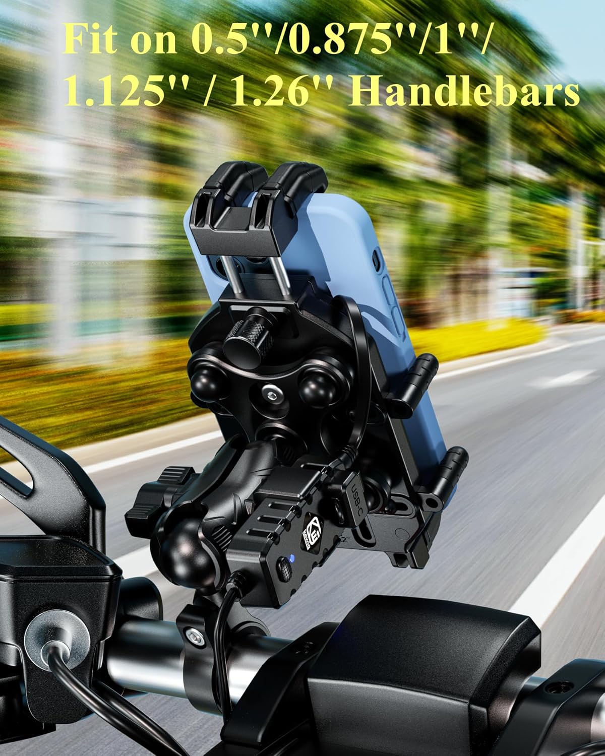 Thumbnail 5 de BRCOVAN Motorcycle Phone Mount with Qi 15W Wireless Charger & 30W PD USB-C Fast Charge