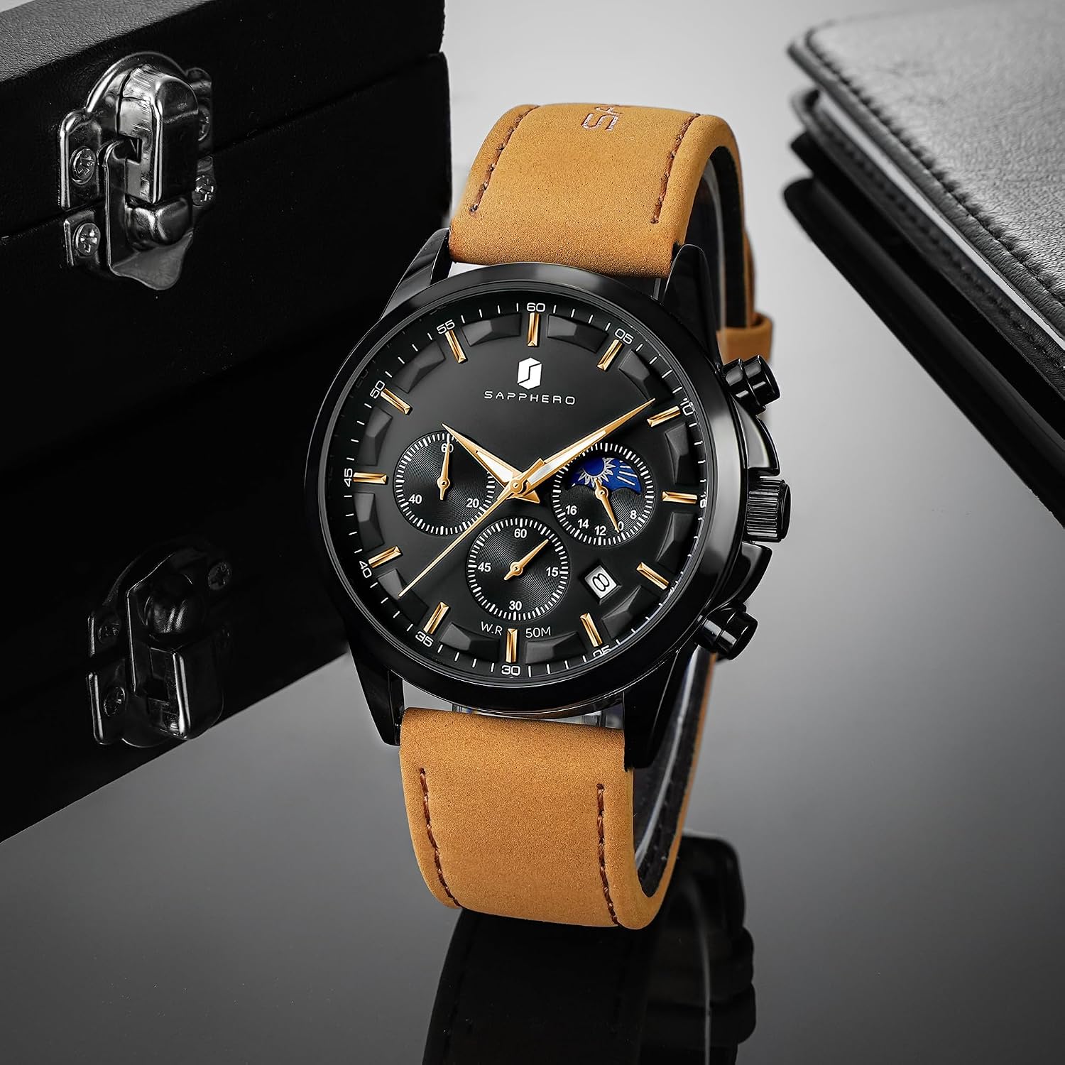 Detalle 2 de BENYAR BY Herrenuhr Chronograph – wasserdicht, Edelstahlarmband, Quarz, 30 m, elegant
