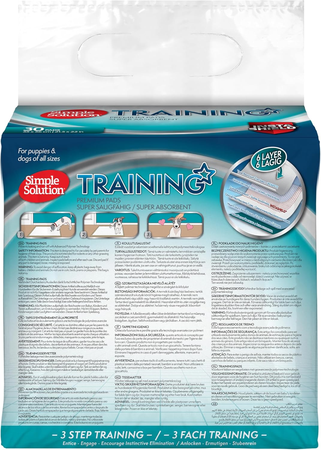 Detalle 2 de Simple Solution Absorbierende Premium Hunde- und Welpentrainingspads – 30er-Pack