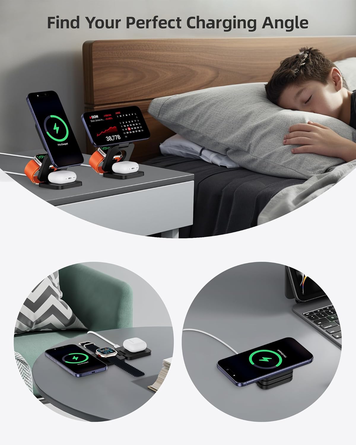 Thumbnail 3 de KU XIU X55 Turbo Qi2.2 25W: Stazione di Ricarica Wireless 3 in 1 pieghevole con MagSafe