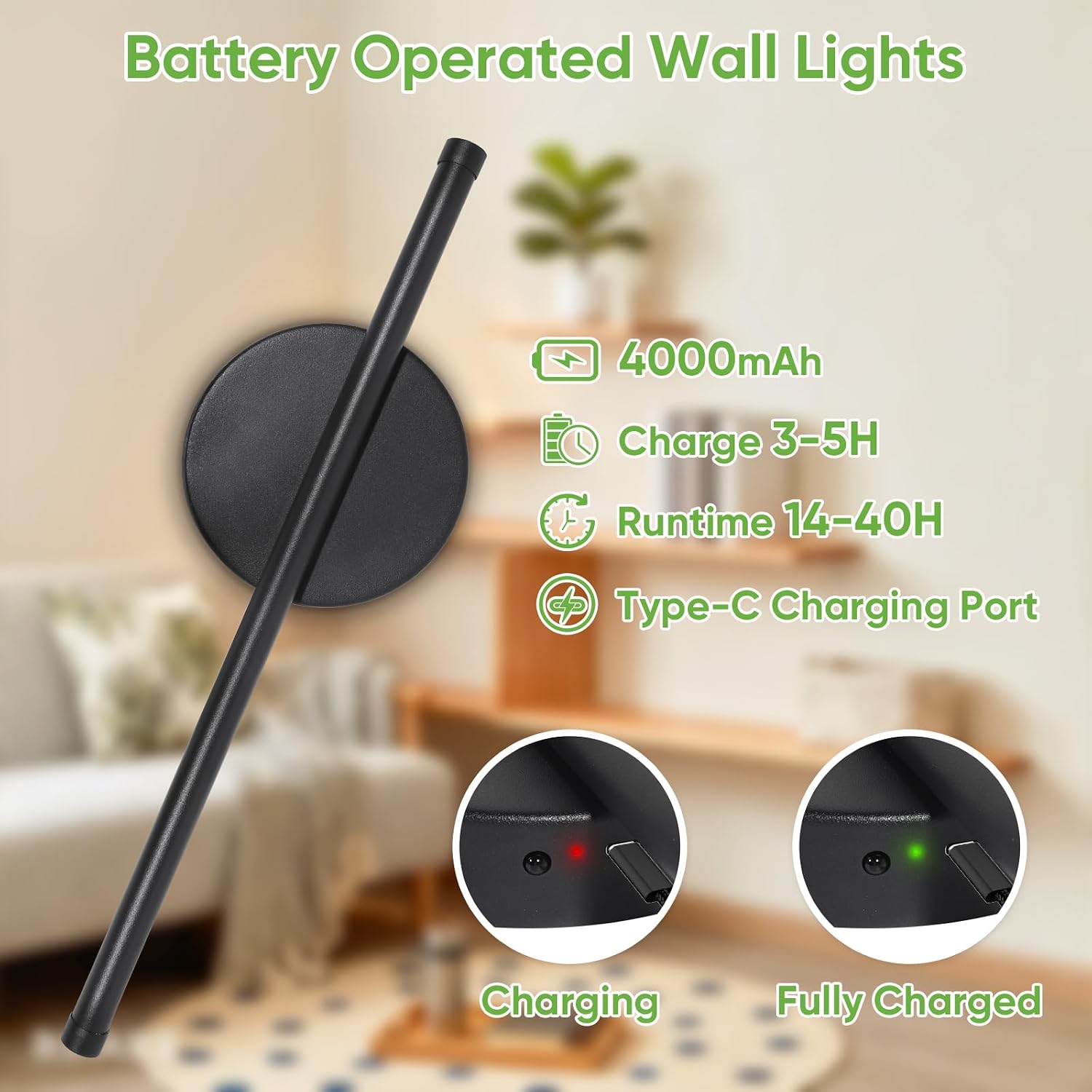 Detalle 2 de Kimjo 40cm Battery Operated Wall Lights