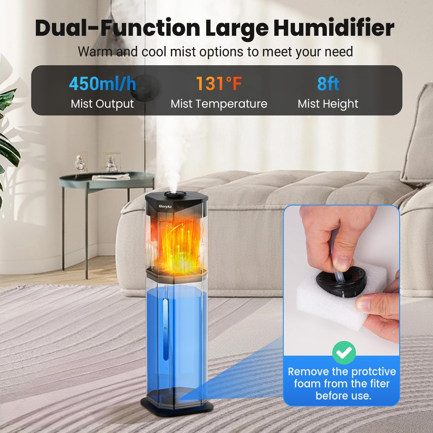 Detalle de GloryAir Humidifier for Large Room 9L with Auto Mode 🫧