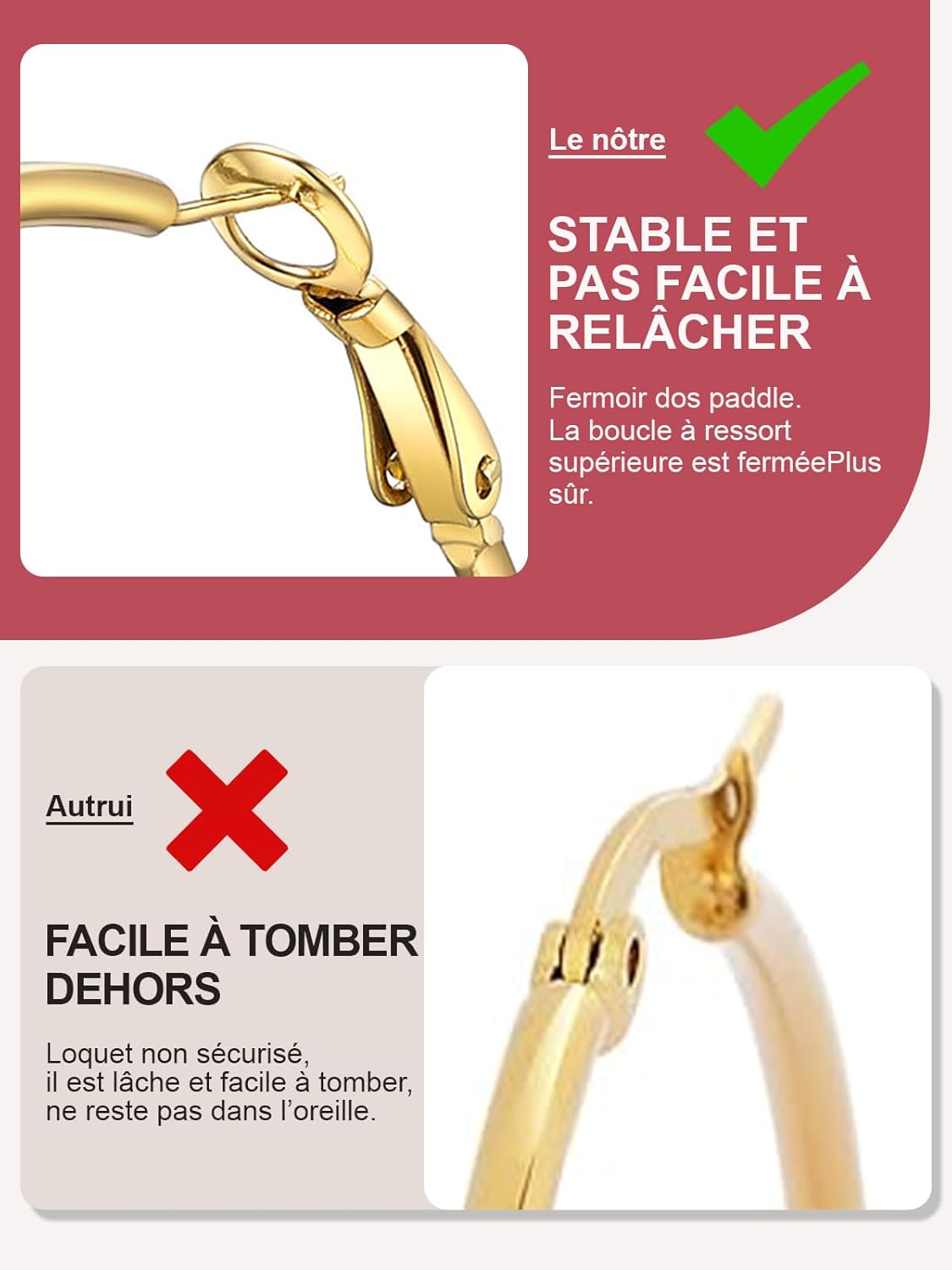 Thumbnail 4 de FOCALOOK Boucles d’oreilles créoles femme argent/plaqué or/noir en acier inoxydable – grands anneaux 30/50/70/100 mm