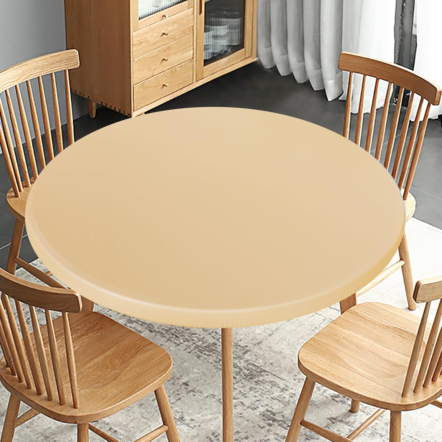 Detalle de Obstal Fitted Round Tablecloth, 40–44 in, Stretch, Reversible and Water-Resistant