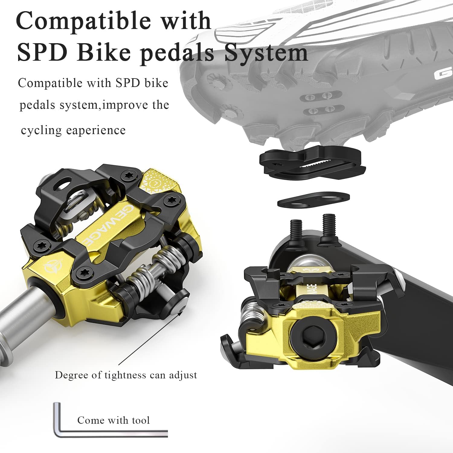 Thumbnail 2 de GEWAGE Pédales klick MTB SPD – Aluminium usiné CNC, SPD Double Face, Tension réglable, 9/16