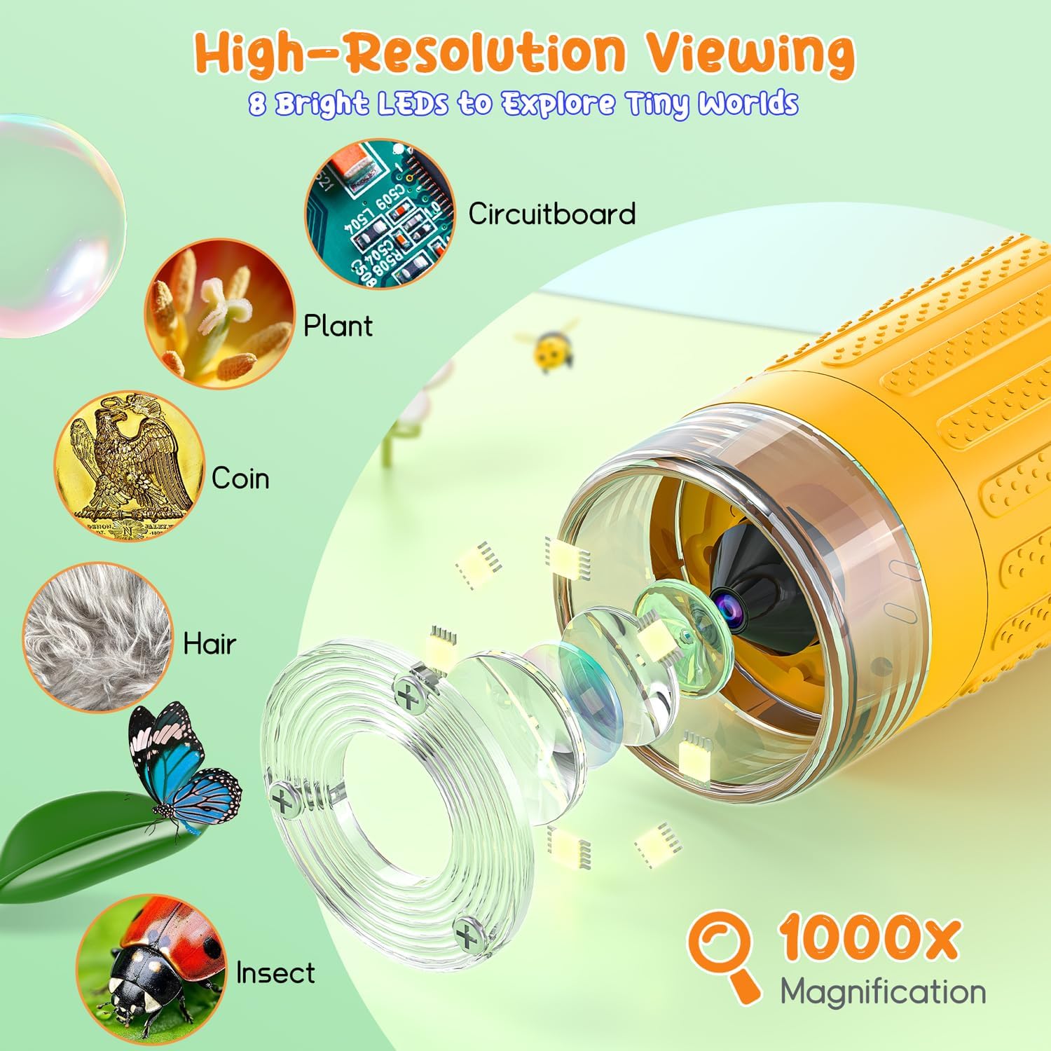 Thumbnail 2 de Microscope for Kids 3-inch Digital Handheld Microscope (1000X) with Adjustable LED Light – Yellow