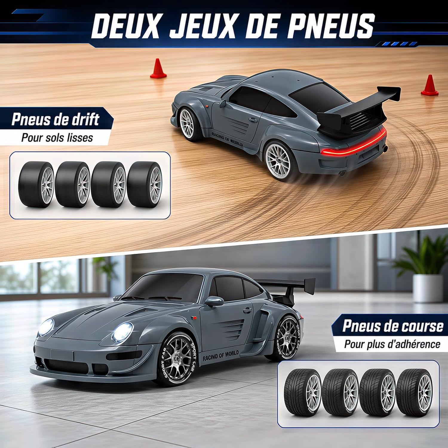 Detalle de YESHIN US020-7M RC-driftauto 1:24 met 4WD, ledverlichting en 2 banden sets