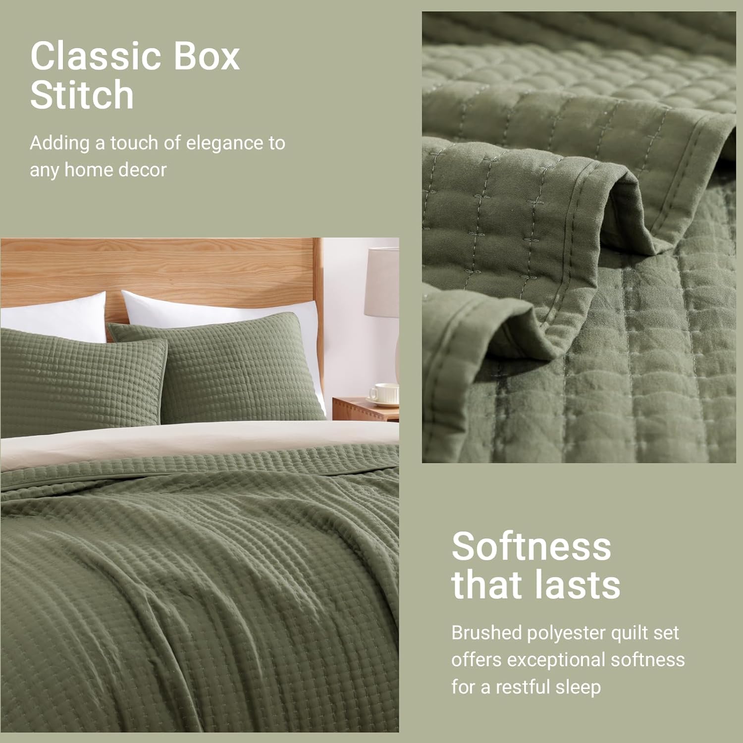 Detalle 2 de WRENSONGE King Size Quilt 3-Piece Lightweight Bedding Set in Olive Green