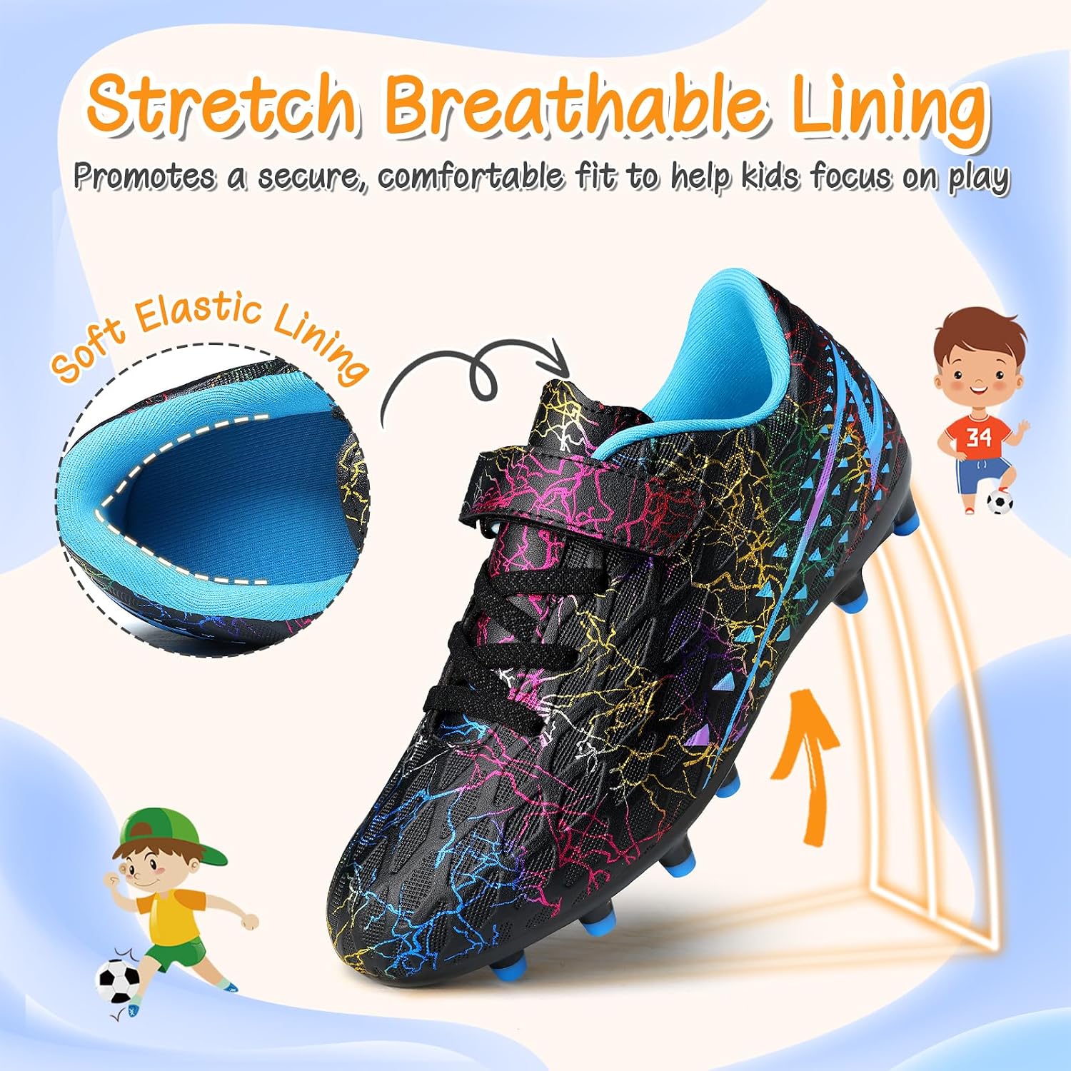 Thumbnail 3 de Kids FG/AG Boys Football Boots with hook-and-loop straps – breathable training & match trainers
