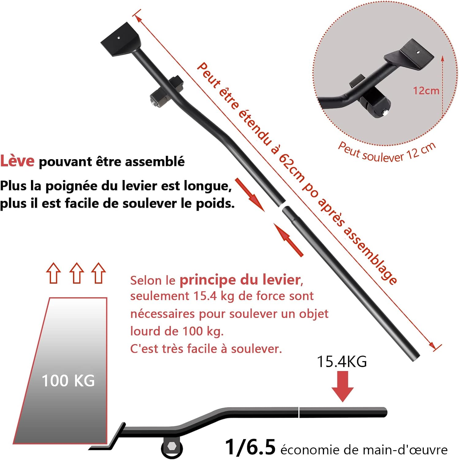 Thumbnail 1 de Kit ONEON Deplace meuble lourd avec levier extensible, rouleaux mobiles 360° et crics (charge jusqu’à 300 kg)