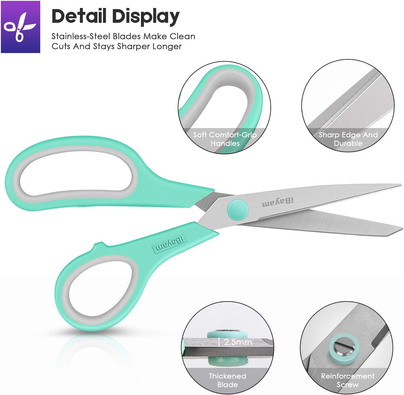 Thumbnail 2 de 8" Multipurpose Scissors 3 Pack — Sharp Blades ✂️
