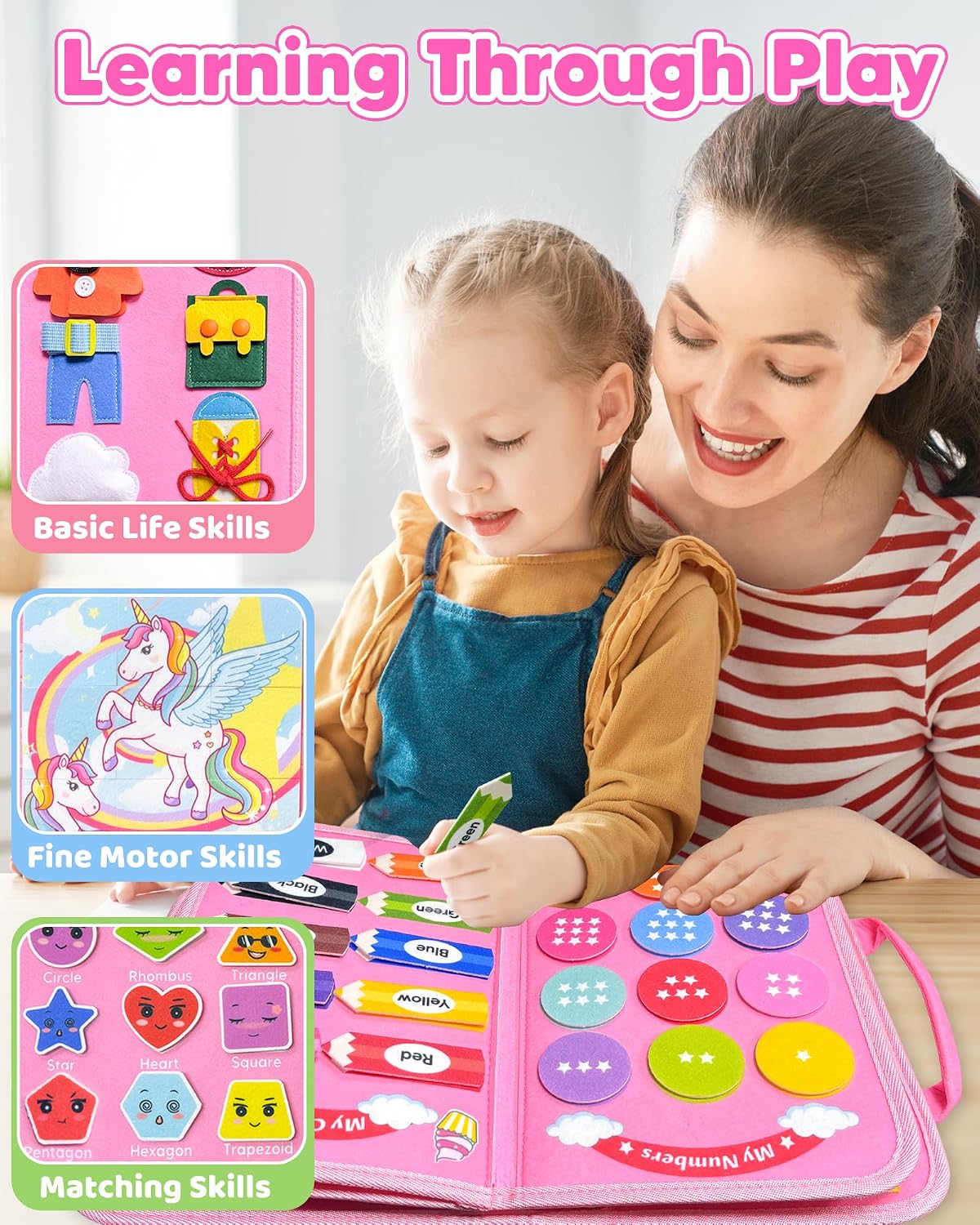 Thumbnail 4 de Walenty Busy Board Montessori Toys (Unicorn Travel Busy Book) for Toddler Girls