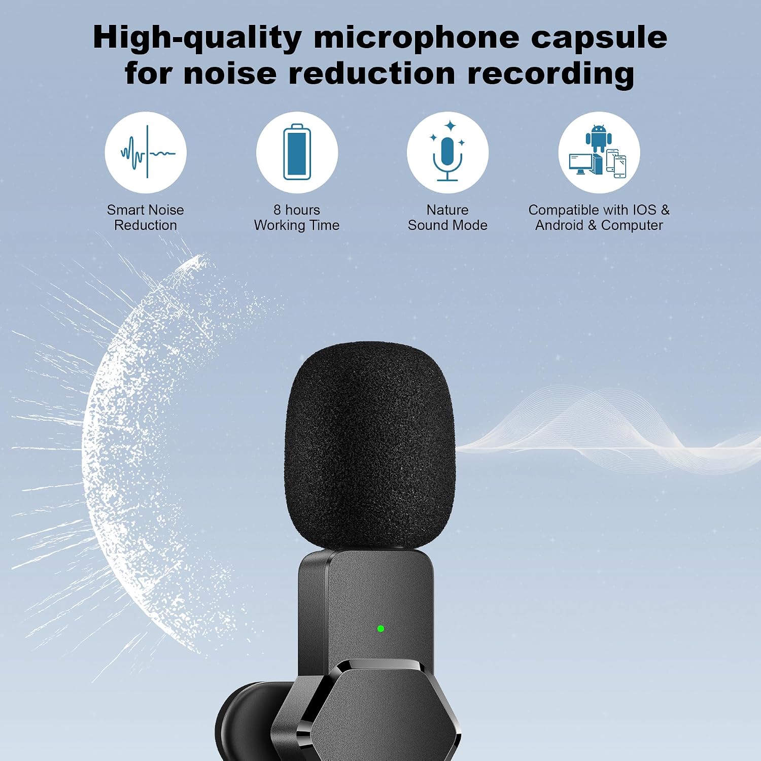 Detalle de CKOKC Wireless Lavalier Microphone for iPhone - Android - Computer: Practical, versatile Tactic for On‑Camera audio