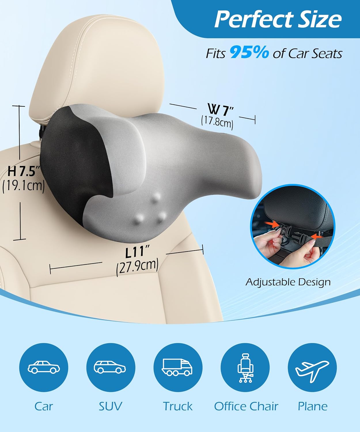 Detalle de Lofty Aim Car Neck Pillow: 2 Pack Ergonomic Memory Foam Headrest Cushions for Driving