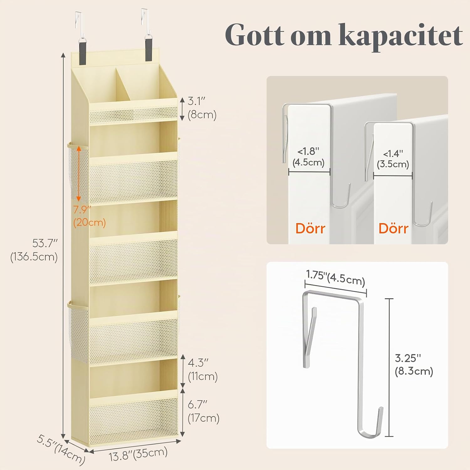 Detalle de Lifewit 25122 hängande blöjförvaring, 5 nivåer och 4 sidofickor