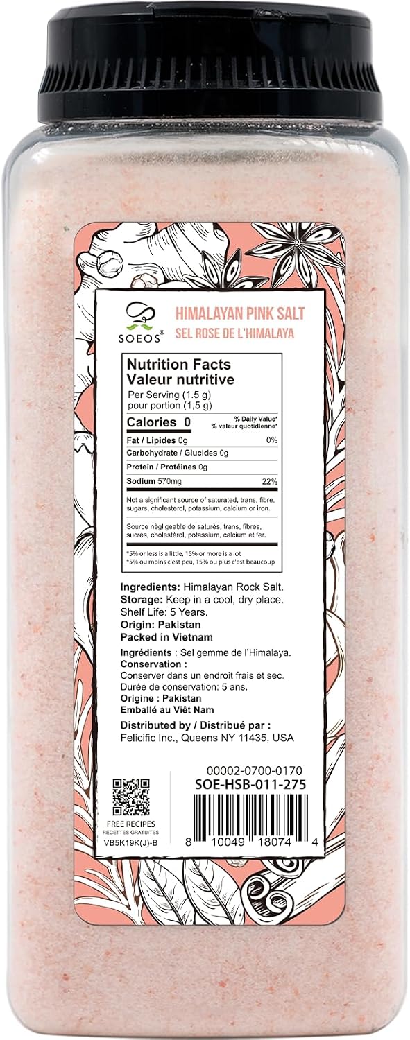 Detalle de Soeos H-091 Himalayan Pink Salt, Fine Grain, 39 oz Bottle