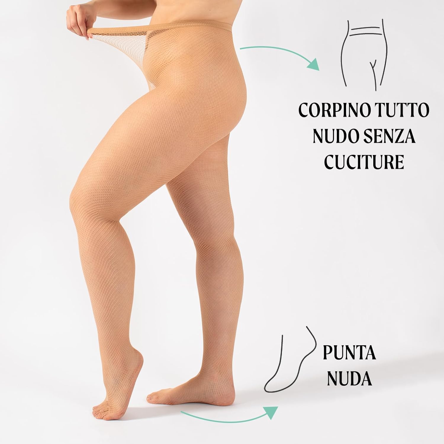 Detalle 2 de CALZITALY Collant A Rete – Calze A Rete Vintage Pantacollant Nero/Naturale, taglie da S a 4XL, Made in Italy