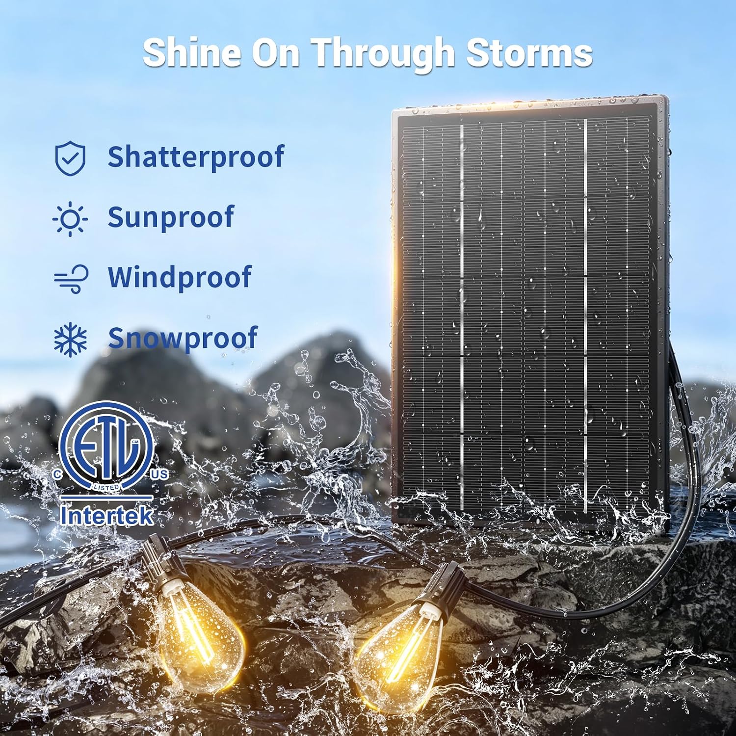 Detalle de Sikitul S11 100 ft Solar String Lights, 36 Warm White LEDs, Remote & USB-C