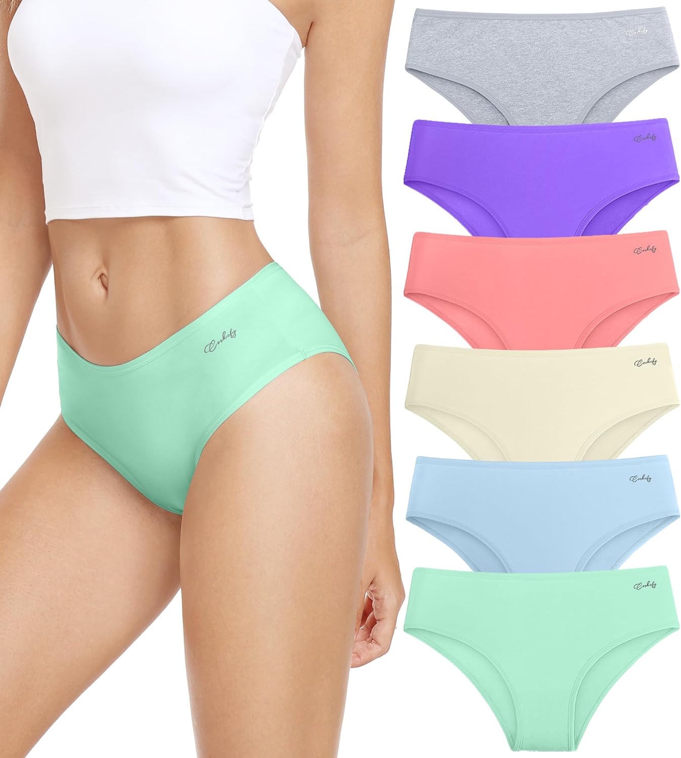 Detalle de Anqier Damen-Unterhosen im 6er-Pack aus Baumwolle (95% Baumwolle, 5% Elasthan) – atmungsaktiv, label-frei