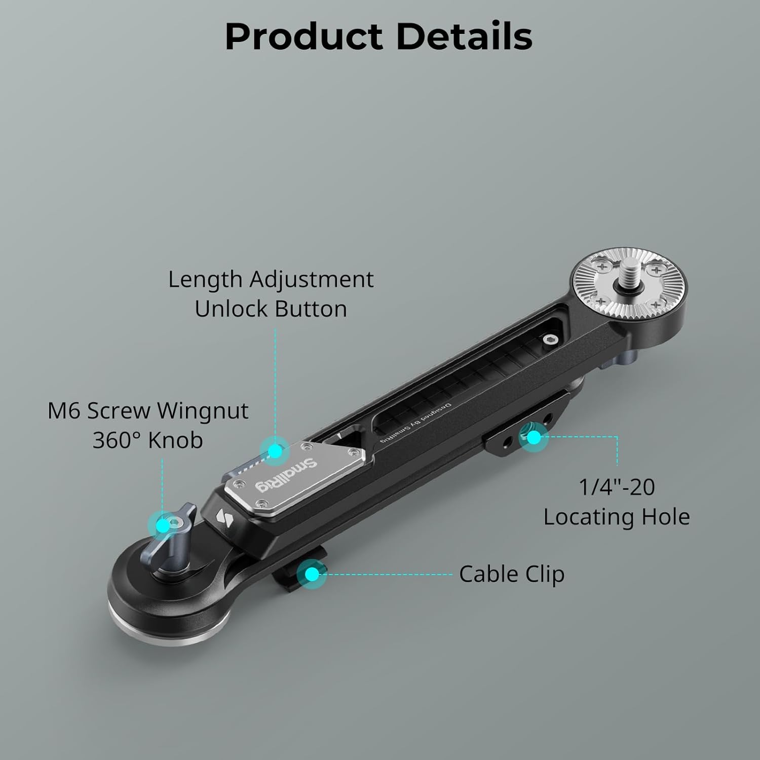 Detalle 2 de SmallRig Shoulder Rig Extension Arm Adapter with ARRI Rosettes (Pack of 2) – 196–266mm, One-Touch Length Adjust