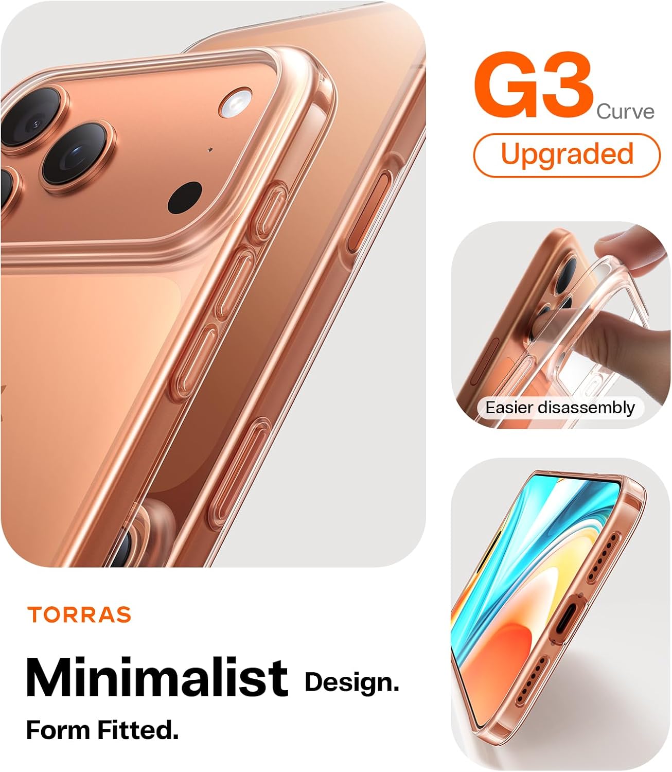Detalle de TORRAS Slim Fit Case for iPhone 17 Pro Max — Ultra Thin, Clear