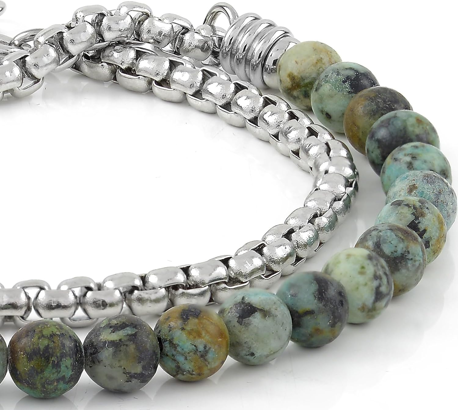 Thumbnail 2 de 10:10 Bracciale Unisex Pietre Naturali 6 mm – Catena Veneziana in Acciaio Inox Lucida, Made in Italy