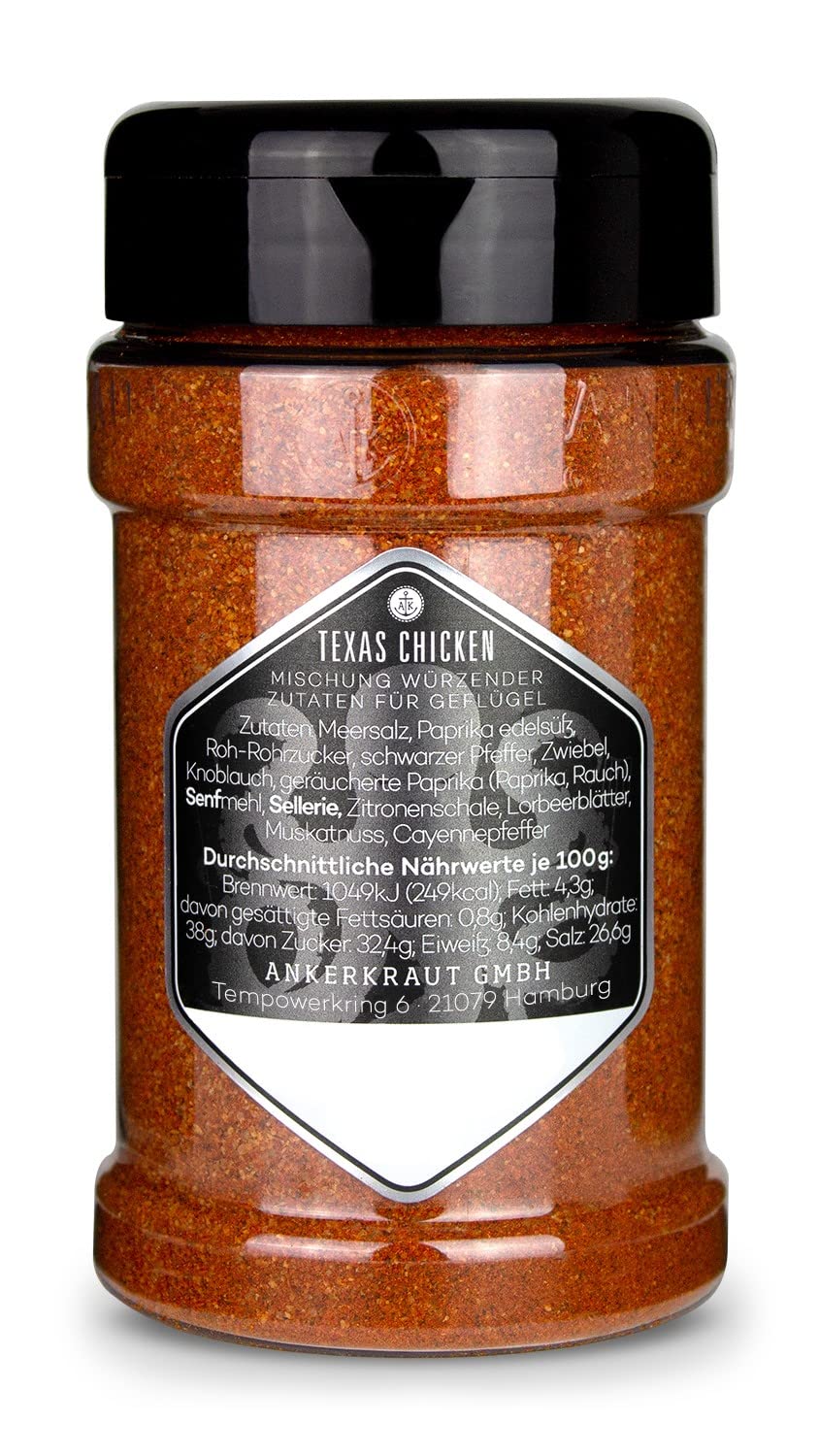 Detalle de Ankerkraut Texas Chicken BBQ Rub – Gewürzmischung für Hähnchen, Wings & Pulled Chicken, 230 g im Streuer