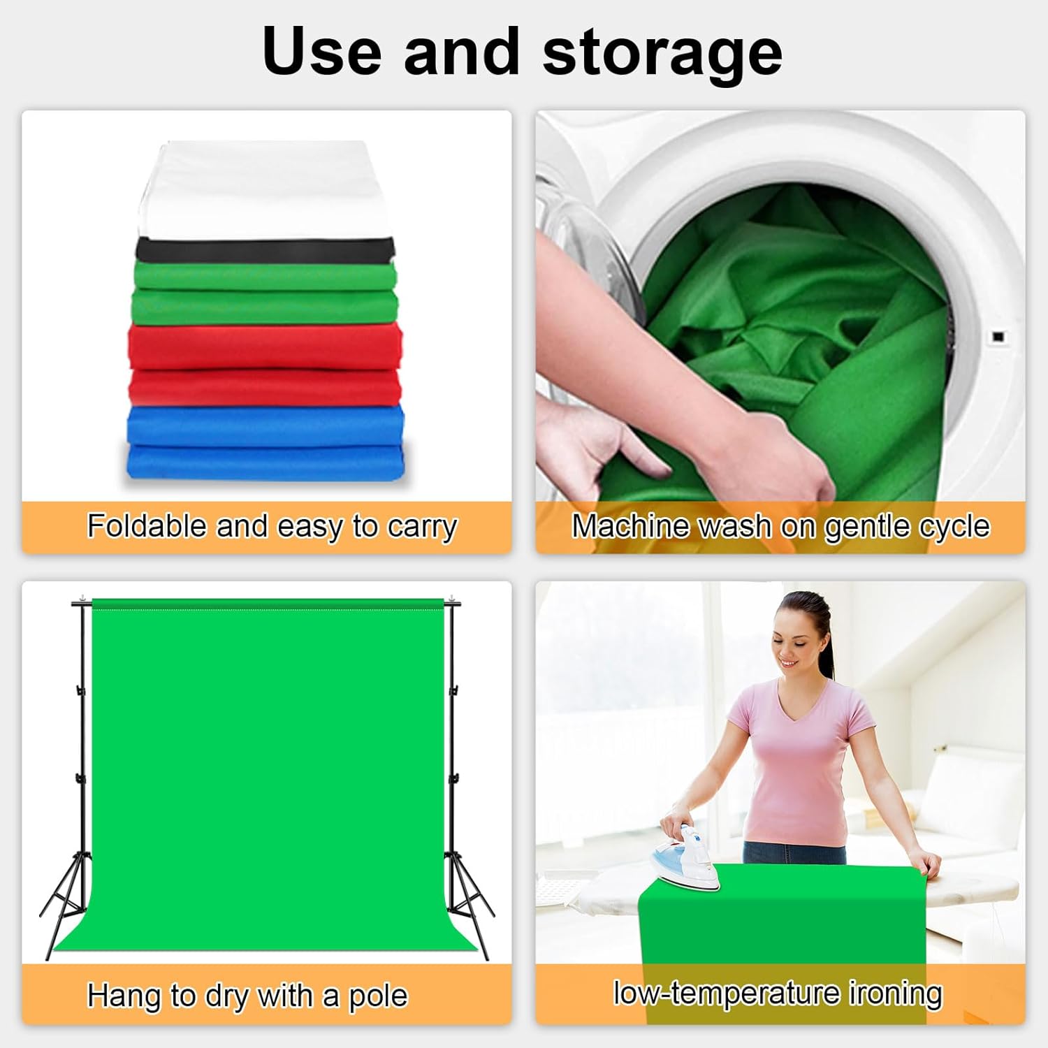 Thumbnail 3 de Grün Fotohintergrund 2m x 2m – faltbarer Greenscreen aus Polyester, waschbar und knitterfrei
