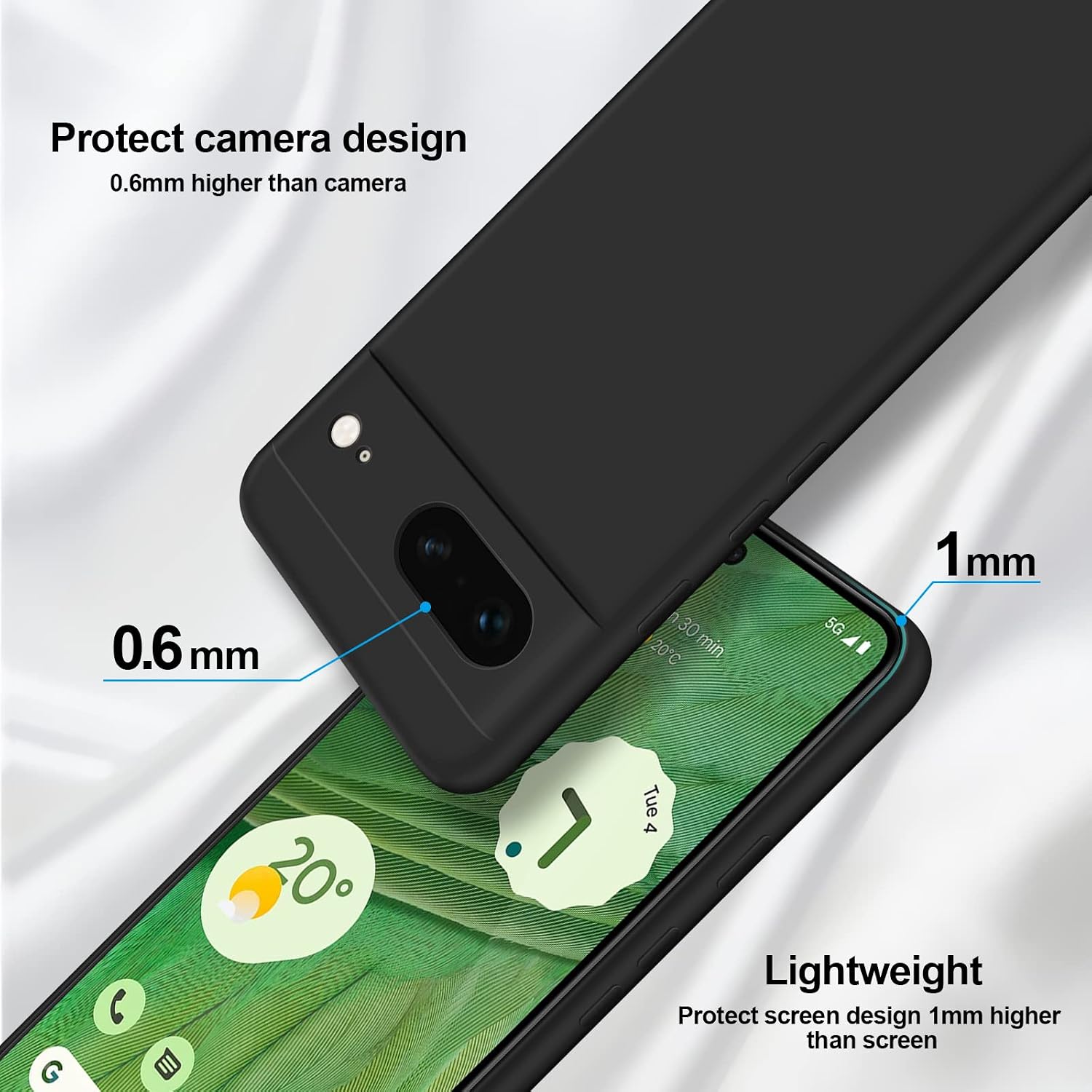 Detalle de GiiYoon Google Pixel 7 Silicone Phone Case, Black with Microfiber Lining